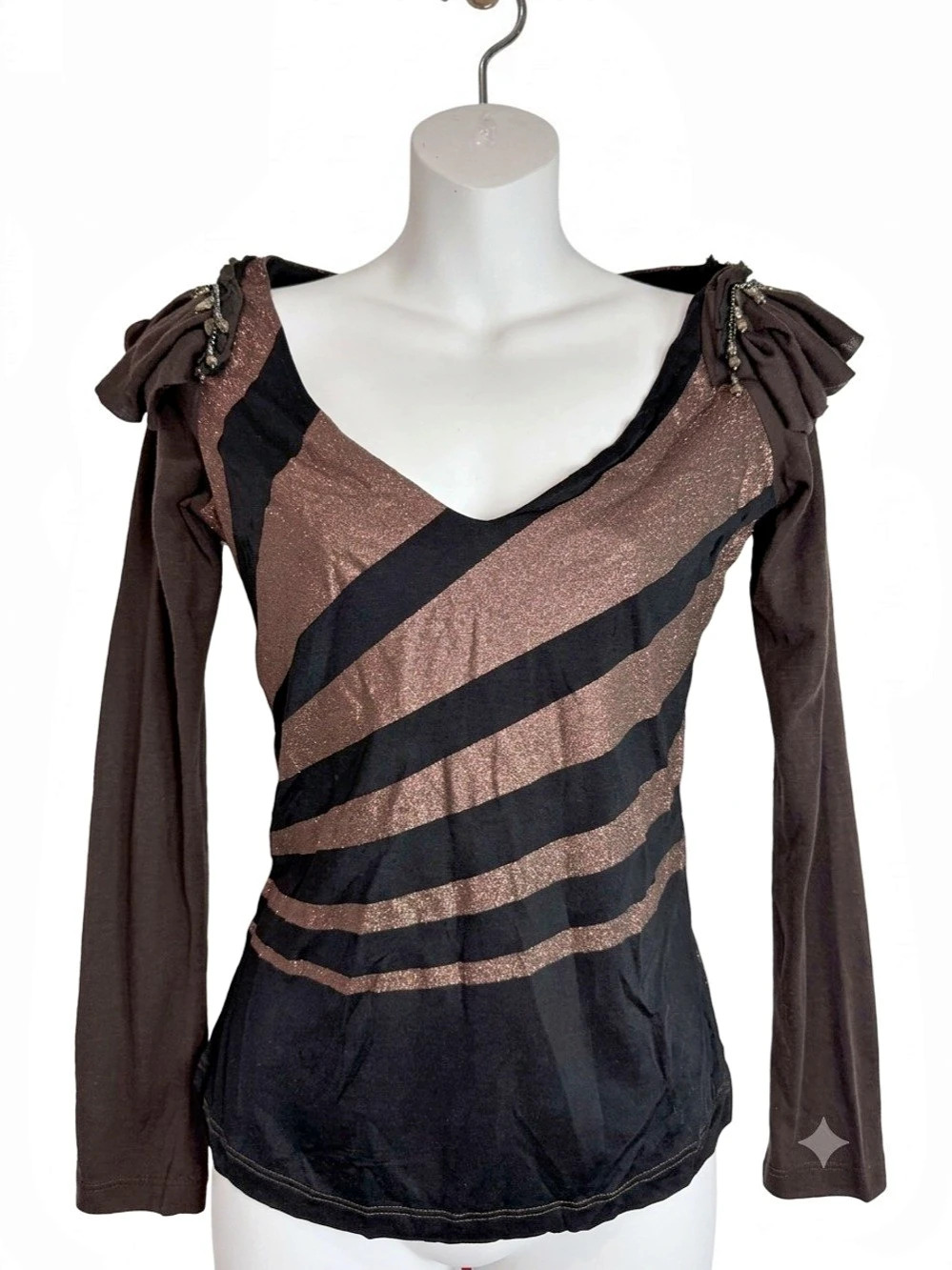 Vintage Custo Barcelona Long Sleeve Top Y2K Metallic Whimsygoth Embellished Tee